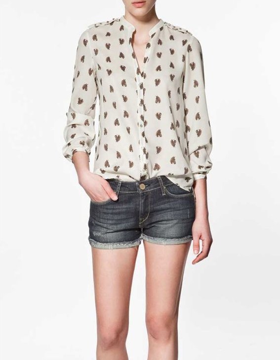 ZA** 1:1 Brand Women's Fashion Little Horse Head Printed Long sleeves Casual Chiffon Shirts,ladies' blousefreeshipping