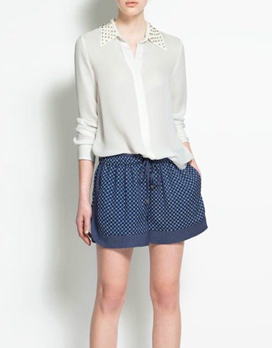 ZA** 1:1 Brand Women's Fashion LOOKBOOK Recommend Casual Chiffon Shirts with Studs on Collar, fashion shirts,freeshipping