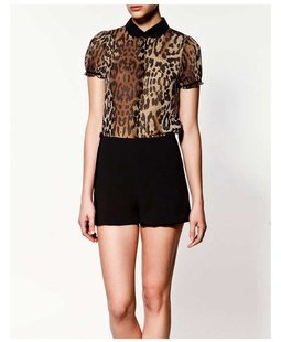 ZA** 1:1 Brand Women's fashion Vintage Leopard Casual chiffon blouse,freeshipping