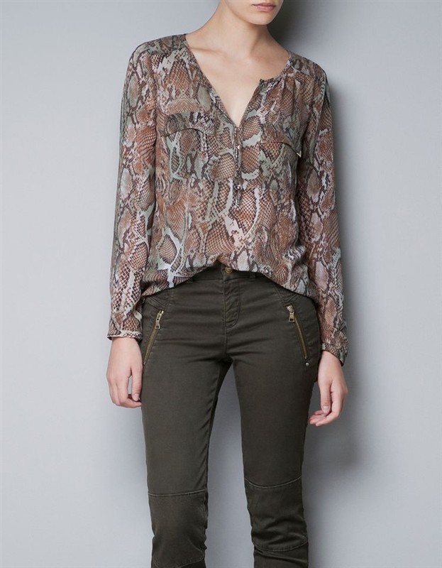 ZA** 1:1 Brand Women's V-neck Snake Prints Casual Blouse, fashion Shirts,freeshipping
