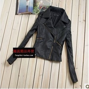 Zar 2011 autumn leather clothing Women water wash PU oblique zipper slim motorcycle leather clothing