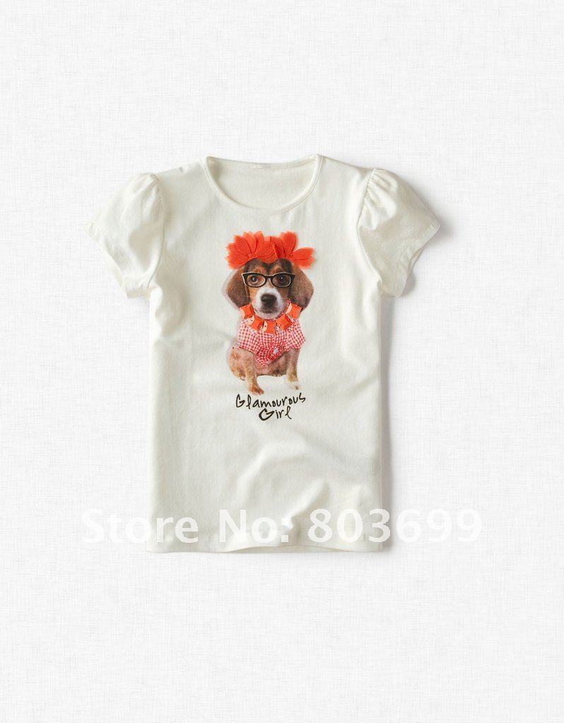 ZAR*A children short-sleeved t-shirt Puppies with flowers t-shirt baby summer Knit tee tops .