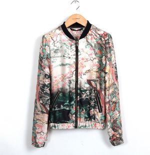 Zar a2013 spring fashion female ink chinese style print pattern stand collar short design outerwear jacket
