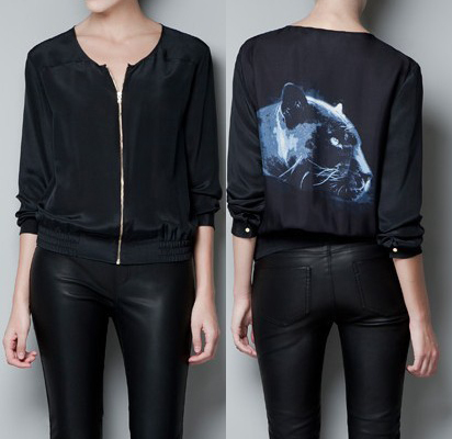 Zar back zipper faux silk print top thin outerwear shirt female