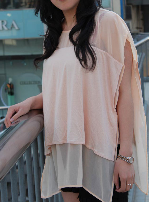 Zarao female summer mercerized cotton patchwork chiffon sweater