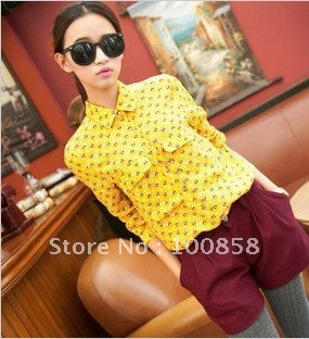 zc10023 New Models Long Sleeve Women Vintage Owl Print Fashion Chiffon Blouse