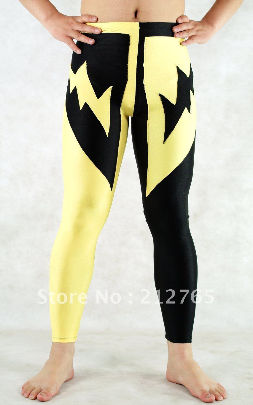 Zentai Black Yellow Color Block Decoration Tight Trousers All-inclusive Tights M117