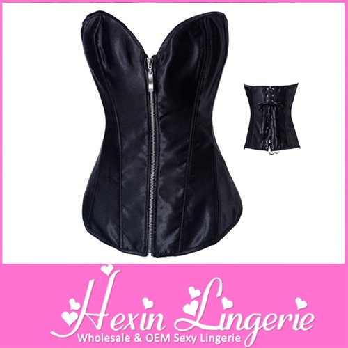 Zero Benefit Promotion! Wholesale Good Quality Womens Winter Satin Black Sexy Neck Corset LB4389 Size S M L XL