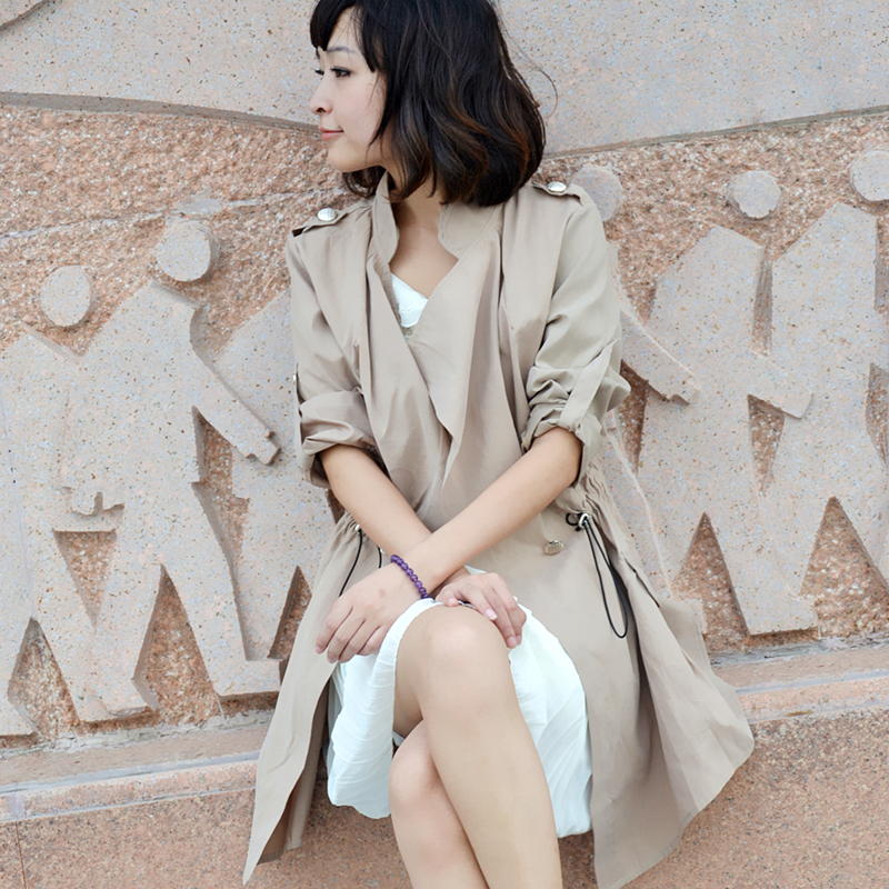 Zero-feel autumn slim medium-long sunscreen casual outerwear trench khaki female