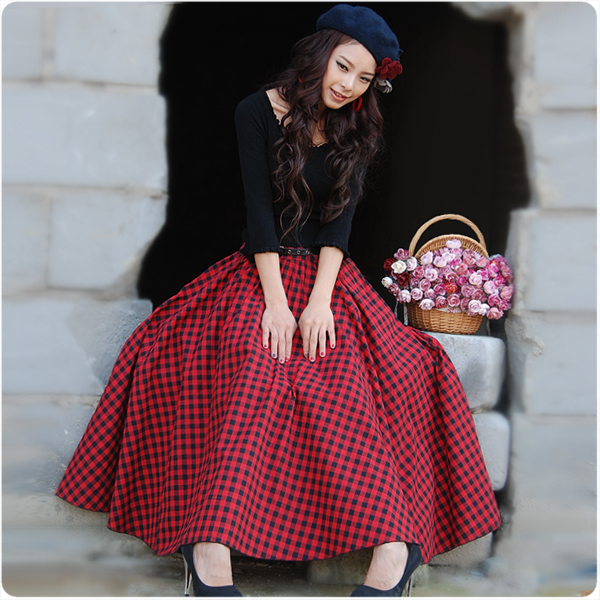 Zg2012 100% cotton bust skirt full dress plaid expansion bottom a-line skirt 228 Leather freeshipping