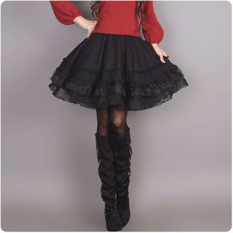 Zg2012 new arrival all-match half-length medium skirt puff skirt woolen a-line skirt 268 Leather freeshipping