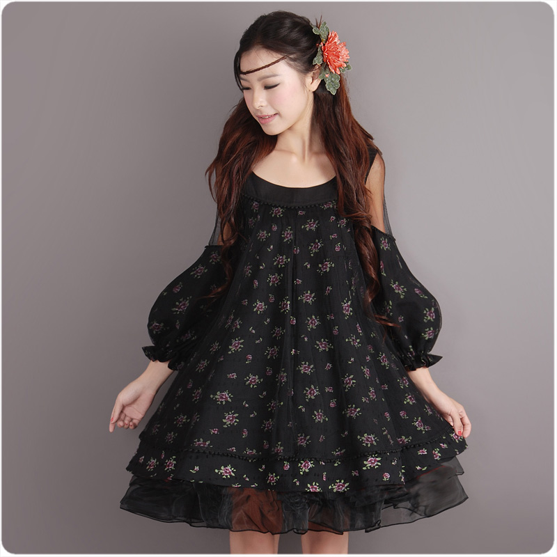 Zg2012 plus size wrist-length sleeve medium-long cover yarn shirt /dressvictoria