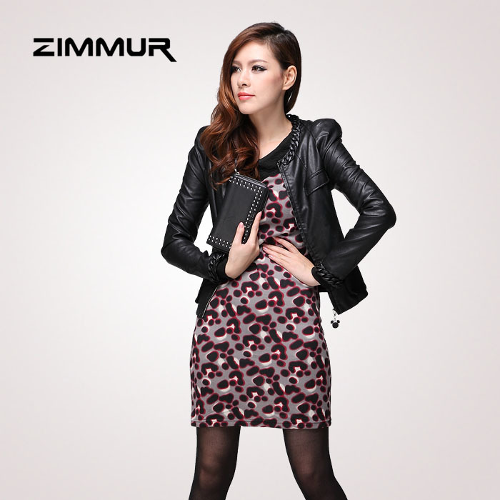 Zimmur fashion slim short jacket PU clothing motorcycle leather clothing female z11drc007n0