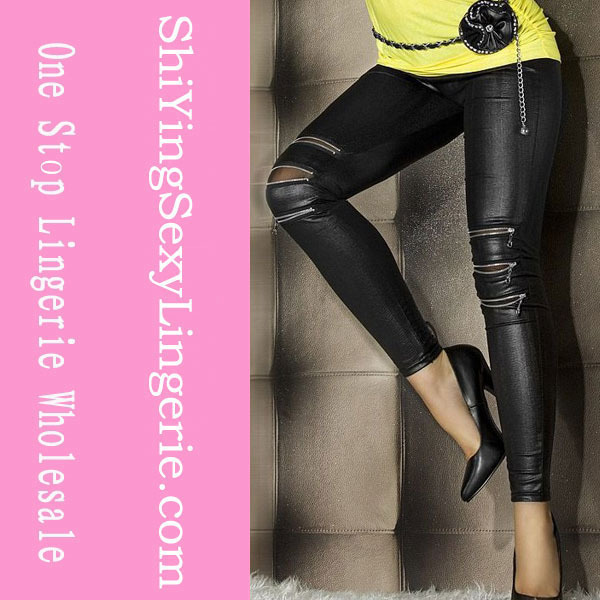 Zip-front Faux Leather Fashion Legging Cheap Price Drop Shipping LC7780