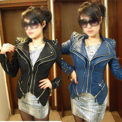 Zipped 80s /Heavy Metal Punk Rock Studs decorative suit collar PU leather jacket