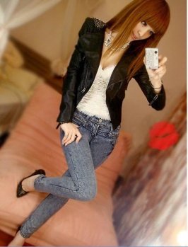 Zipper Design Fashion Style Leather Jacket  free shipping