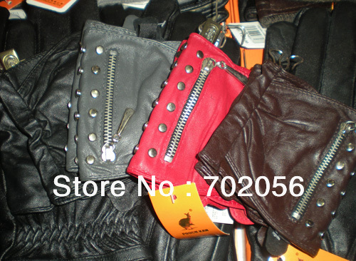 Zipper Real Leather Fingerless Gloves 10pairs/lot #2484