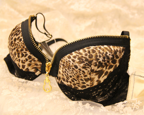 Zipper sexy leopard print bra women's single-bra underwear set 2145