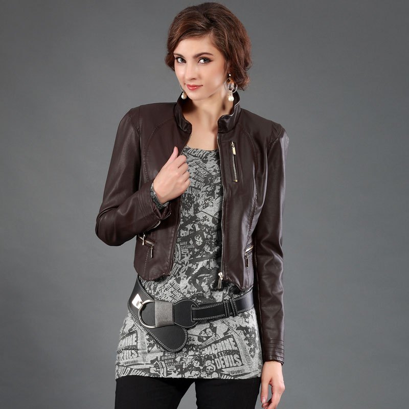 Zoebol slim stand collar zipper women's handsome leather clothing motorcycle jacket outerwear