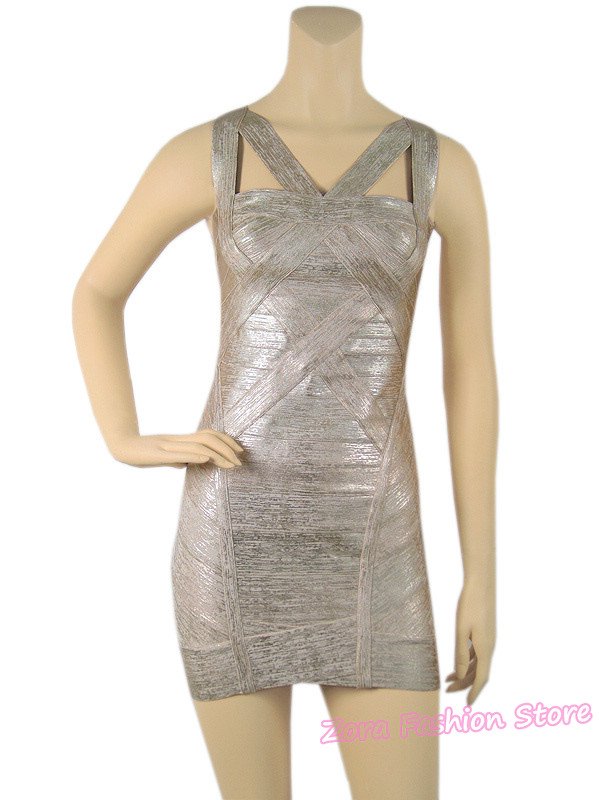 [ZORA]Hot Sale Shimmering Sequined Silver Women's HL Bandage Dress,Cut Out Bodycon Sleevelss MINI DRESS,Cocktail Club Party Wear