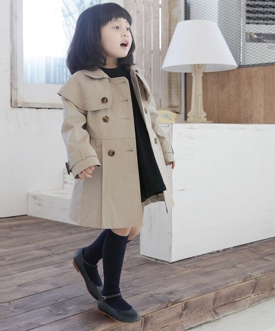 ZX100,Free Shipping! New style children jacket fashion girl beige double-breasted coat winter kids garment Wholesale And Retail