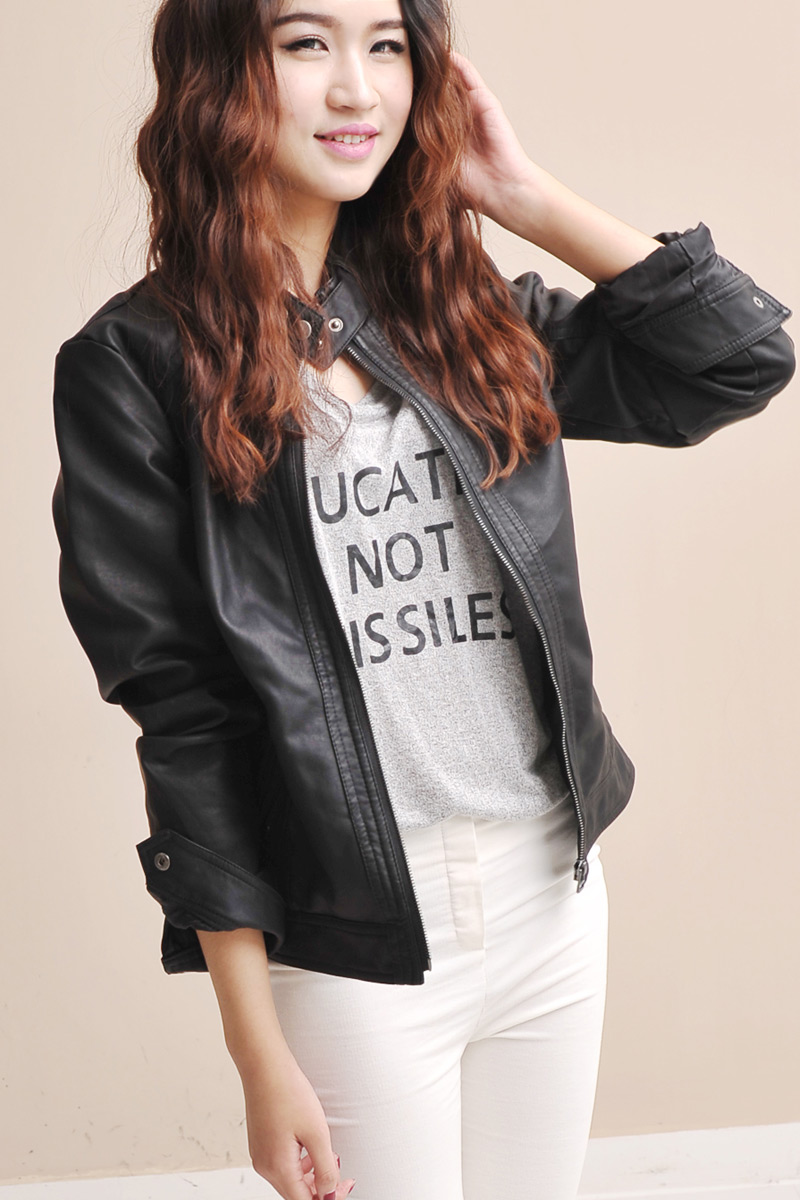 Zz 2013 spring and summer new arrival fashion all-match motorcycle leather clothing outerwear female fc0631