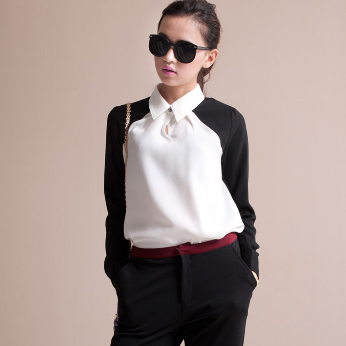 Zz female autumn chiffon long-sleeve shirt white thick shirt